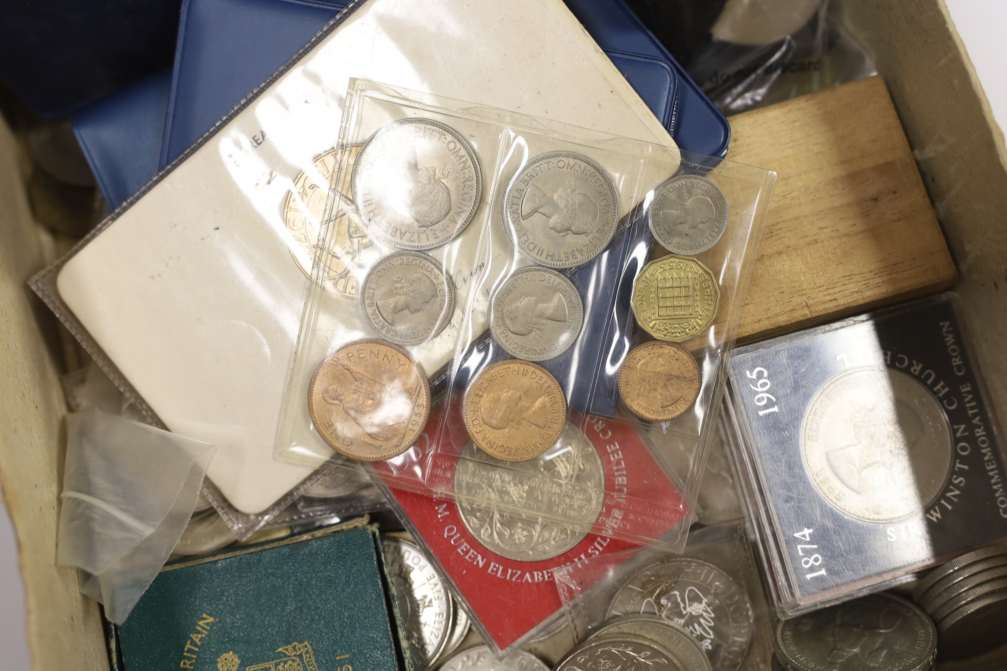 British coins, mostly QEII BUNC Decimal coin sets and commemorative crowns, Festival of Britain crowns 1951, together with Ireland coins